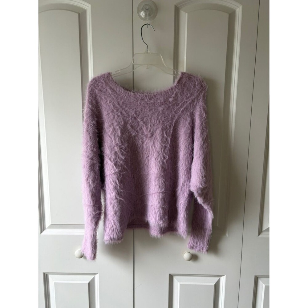 Jessica Simpson Lavender Fuzzy Crewneck Sweater Women's Size Large Swiftie Eras